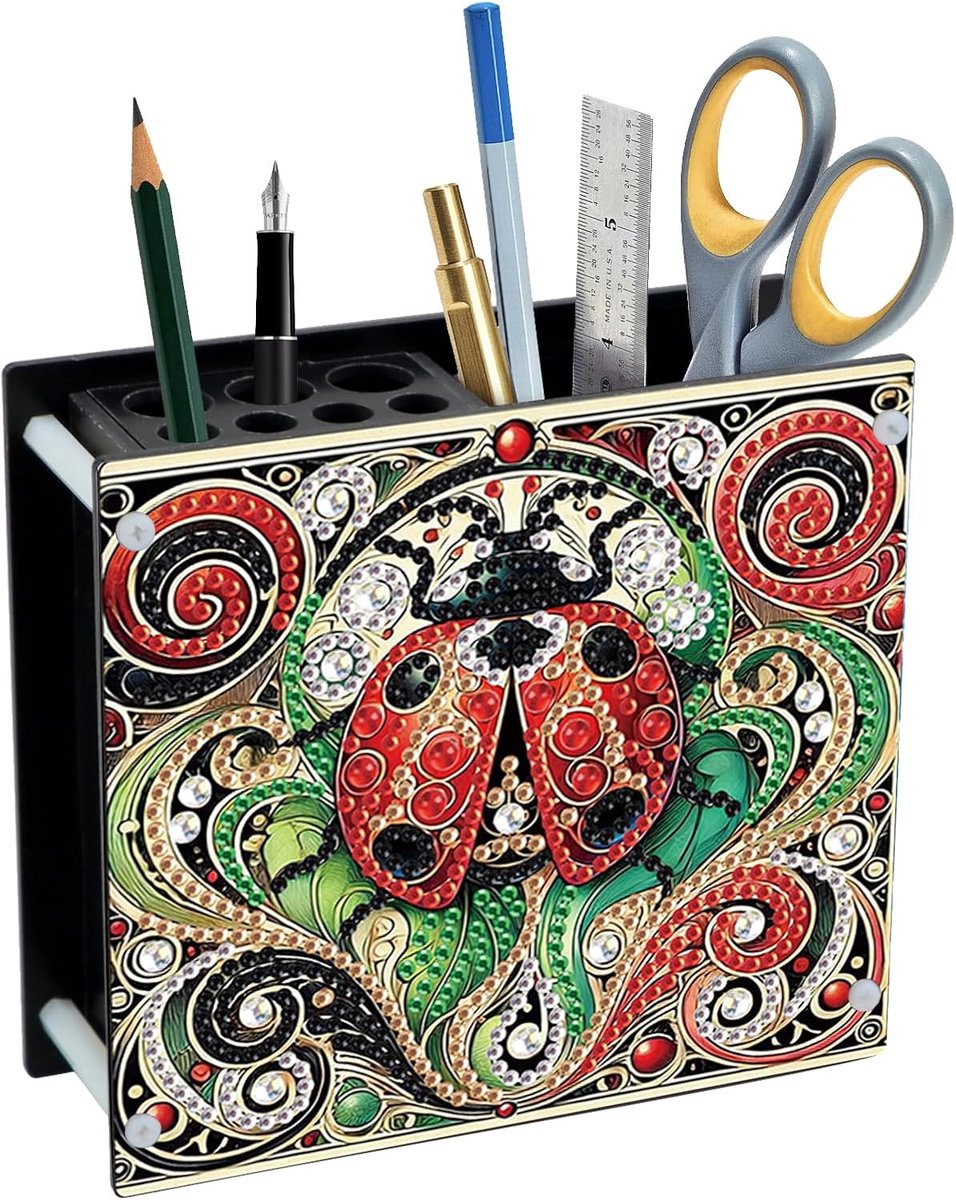 Diamond Painting pennenkoker, 13 x 11,8 x 4,4 cm, diamond painting, pennenhouder voor op het bureau, doe-het-zelf, pennenbox met twee vakken, bureau-organizer voor werkkamer