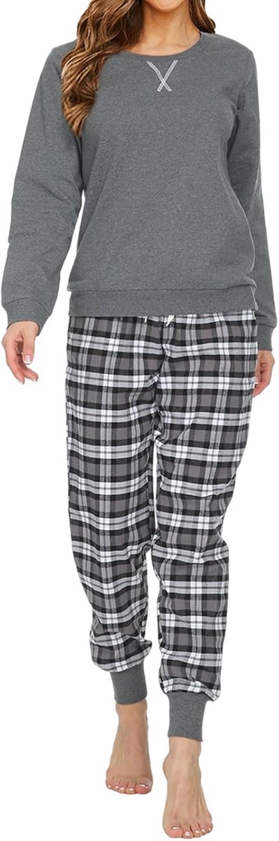 Pyjama dames 100% katoen comfortabele pyjama dames katoen met ruitpatroon