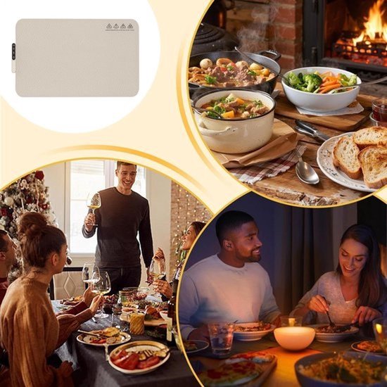 Warmhoudmat Gerechten - Elektrische Onderlegger - Buffetten Feesten - Oprolbaar Opvouwbaar - 60x38cm - Crèmekleurig — afbeelding 3