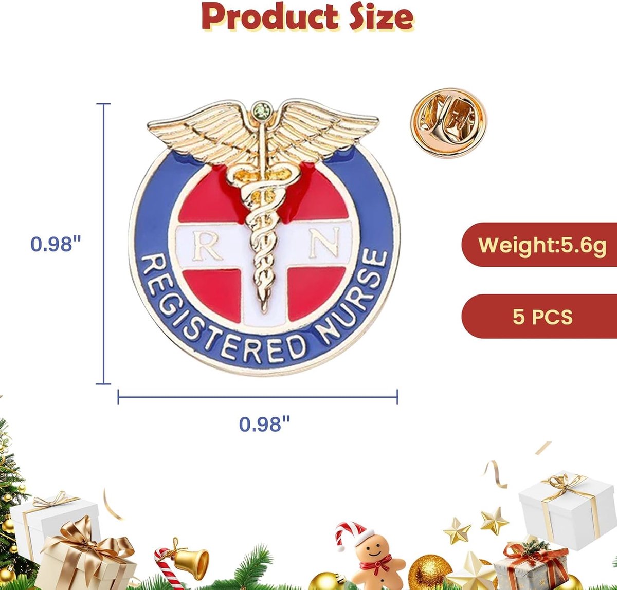 Verpleegkundige reversspeldje - Emergency MED Star of Life embleem badge met "RN", broche van emaillegering voor verpleegkundigen, EMT's, paramedici, eerstehulpverleners