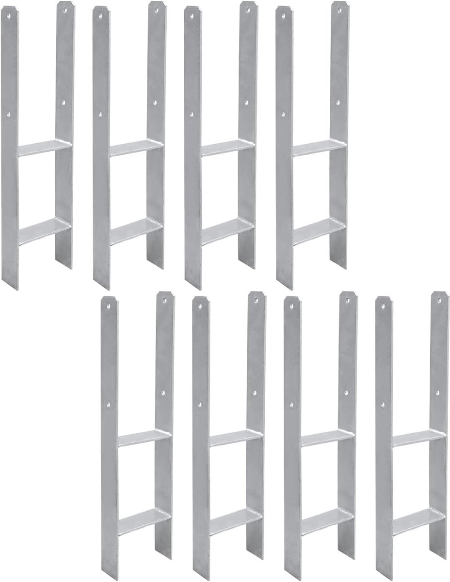 8 stuks, H-anker, paaldrager, grondanker voor palen, H-paalschoen voor omheining en broeikas, vierkante houten palen (101 x 600 mm)