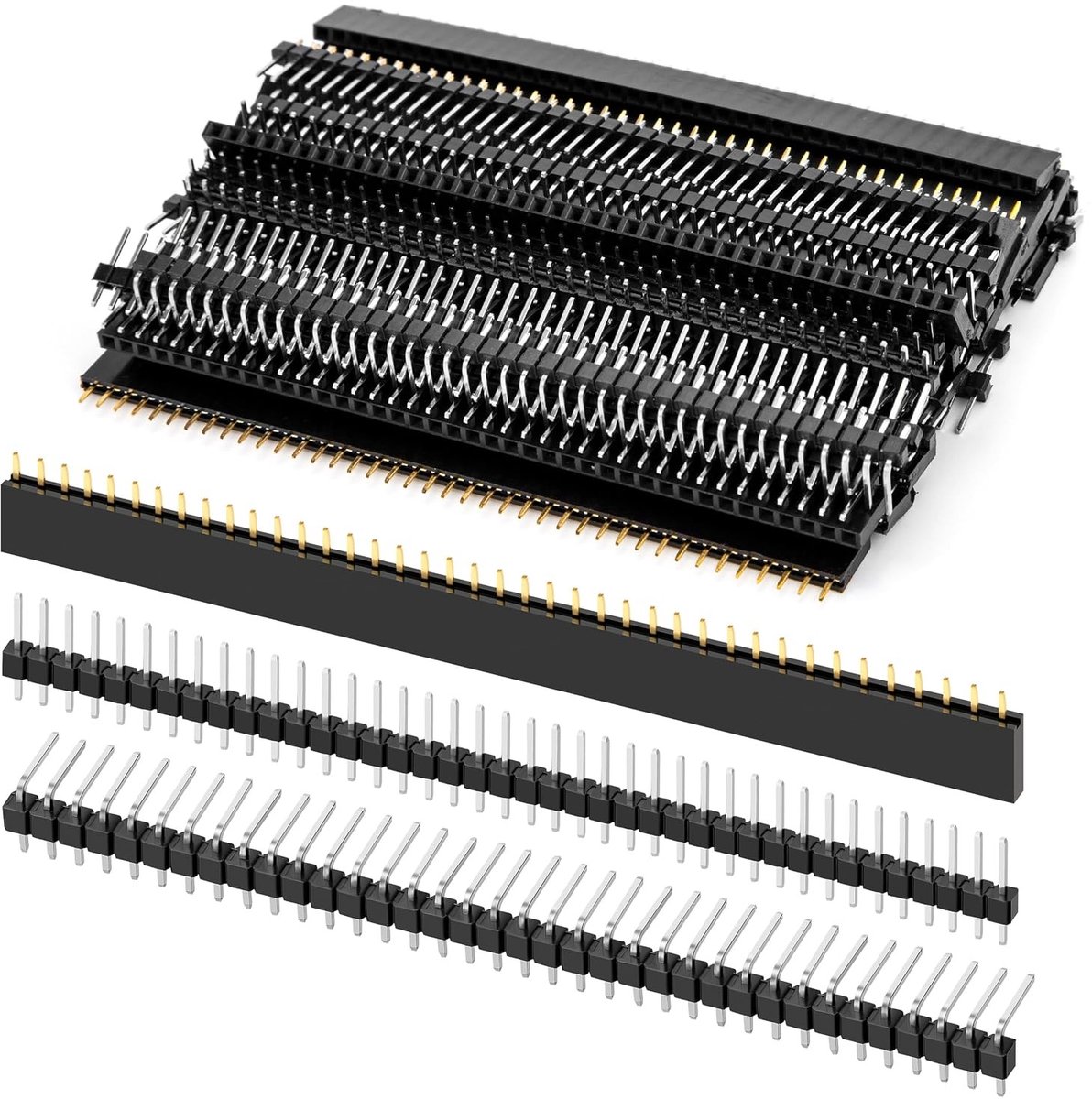 40-Pin Header Connector 2.54mm Rechte Enkele Rij Stapelbare Aansluiting, 45 Stuks Male en Female Pin Strips voor Arduino en Prototype Shields