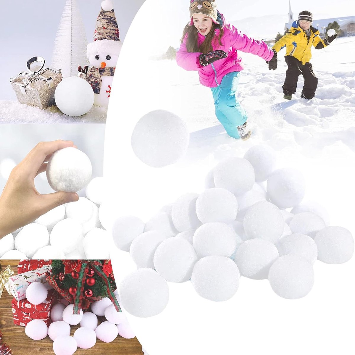 nep sneeuwbal voor kinderen indoor sneeuwballen vechtspel, 25 stuks 7 cm witte pluche realistische kunstmatige sneeuwballen voor winterspel, kerstbomen, kinderen volwassenen binnen