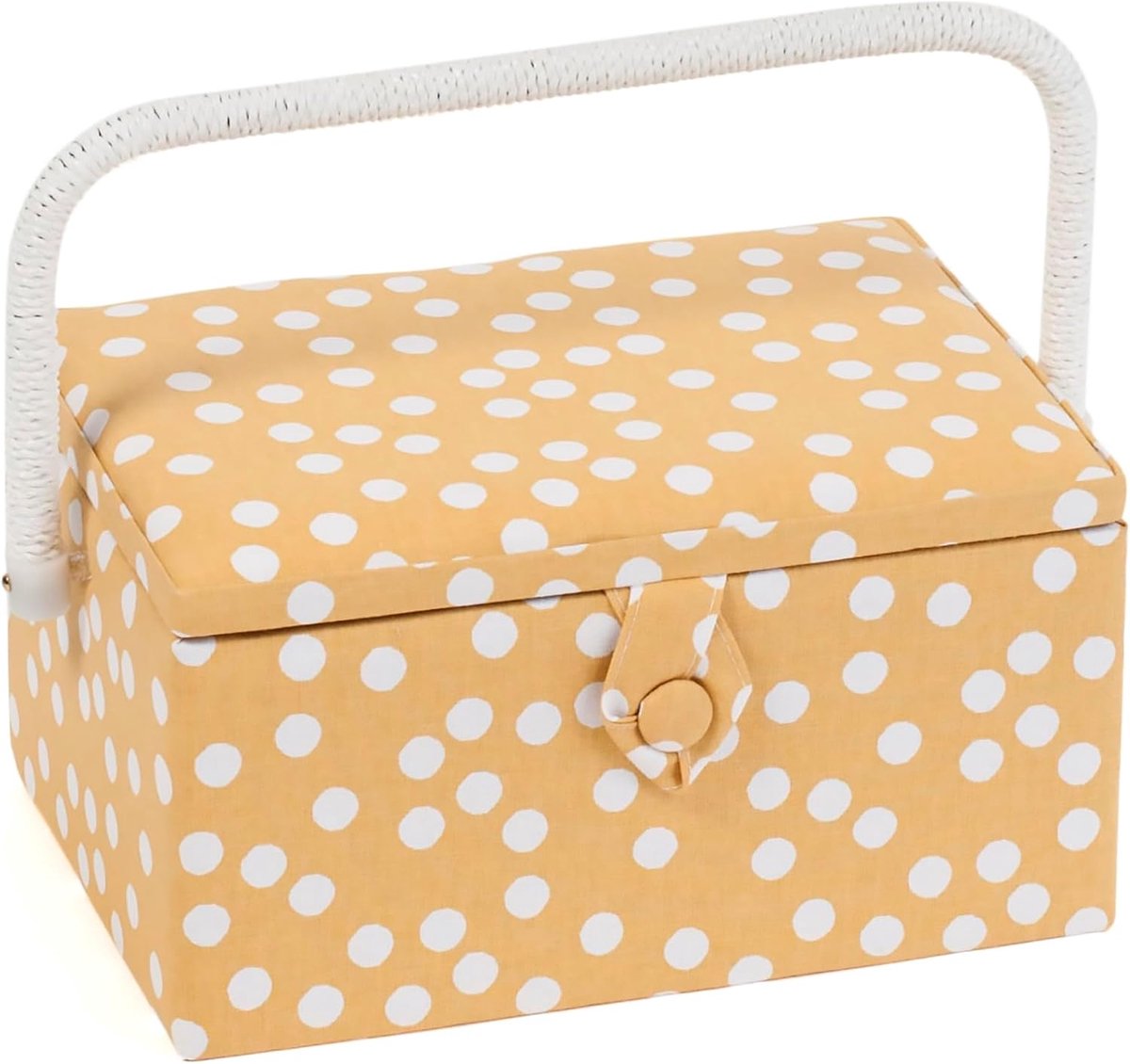 Gift Exclusieve medium naaidoos, knutseldoos, accessoirelade, speldenkussen, PVC-handgreep, 18,5 x 25,5 x 14,5 cm, gele stippen