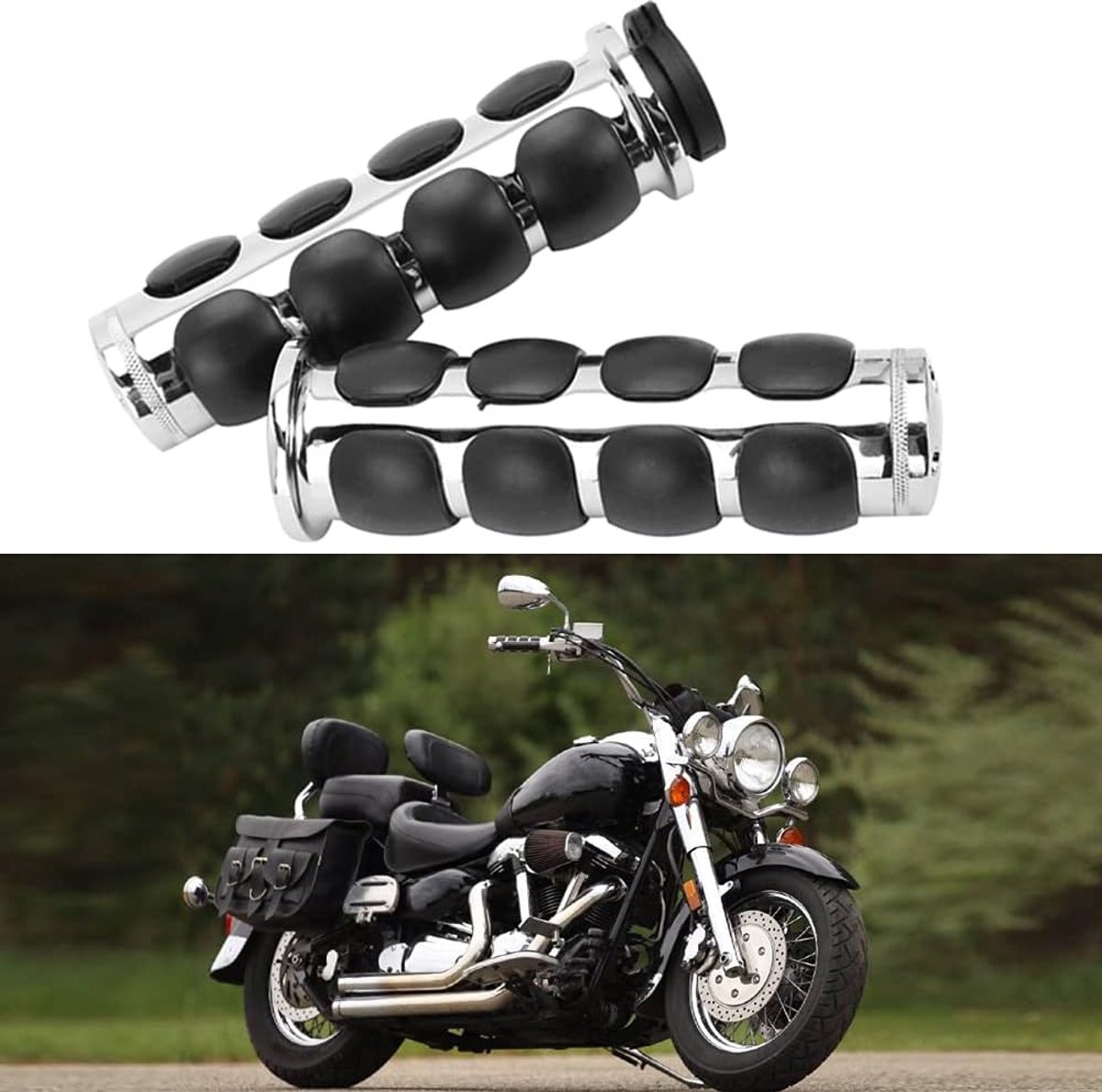 Handgrepen voor motorfiets, Dyna Softail Vulcan Shadow Road Star, 1 inch, kleur # 2-chroom