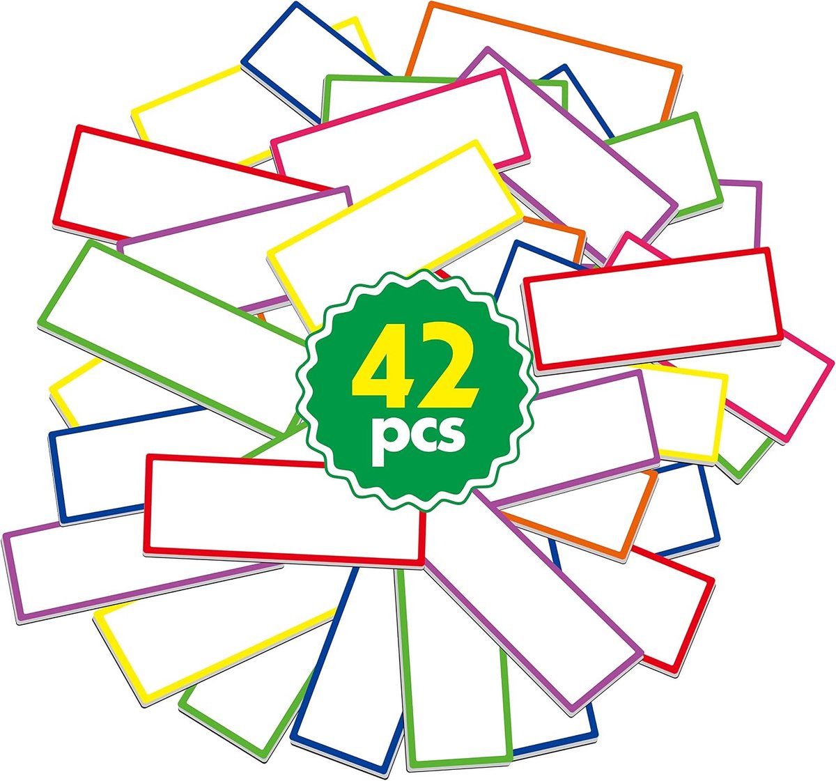 42 stuks verdikte magnetische droog wissen herbruikbare naamplaatje label plaat regenboog neon sticker in 7 kleuren voor whiteboards locker, koelkast school kantoor thuis (3,2 x 1,2 inch elk)