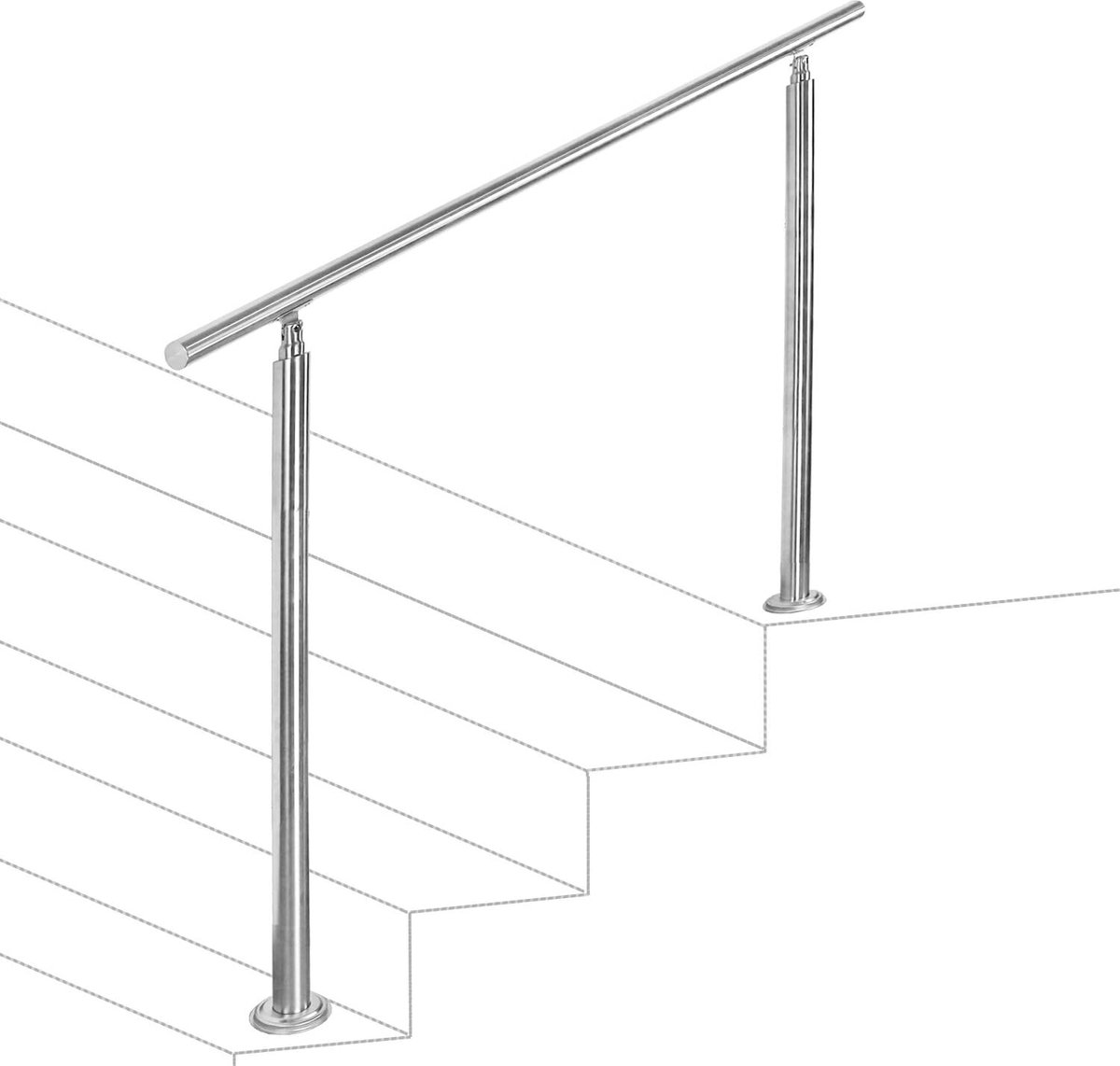 Leuningdrager voor trapleuning, 80 cm, roestvrij staal, met 0 dwarsstangen voor wandmontage, met set, roestvrijstalen leuningen voor buiten