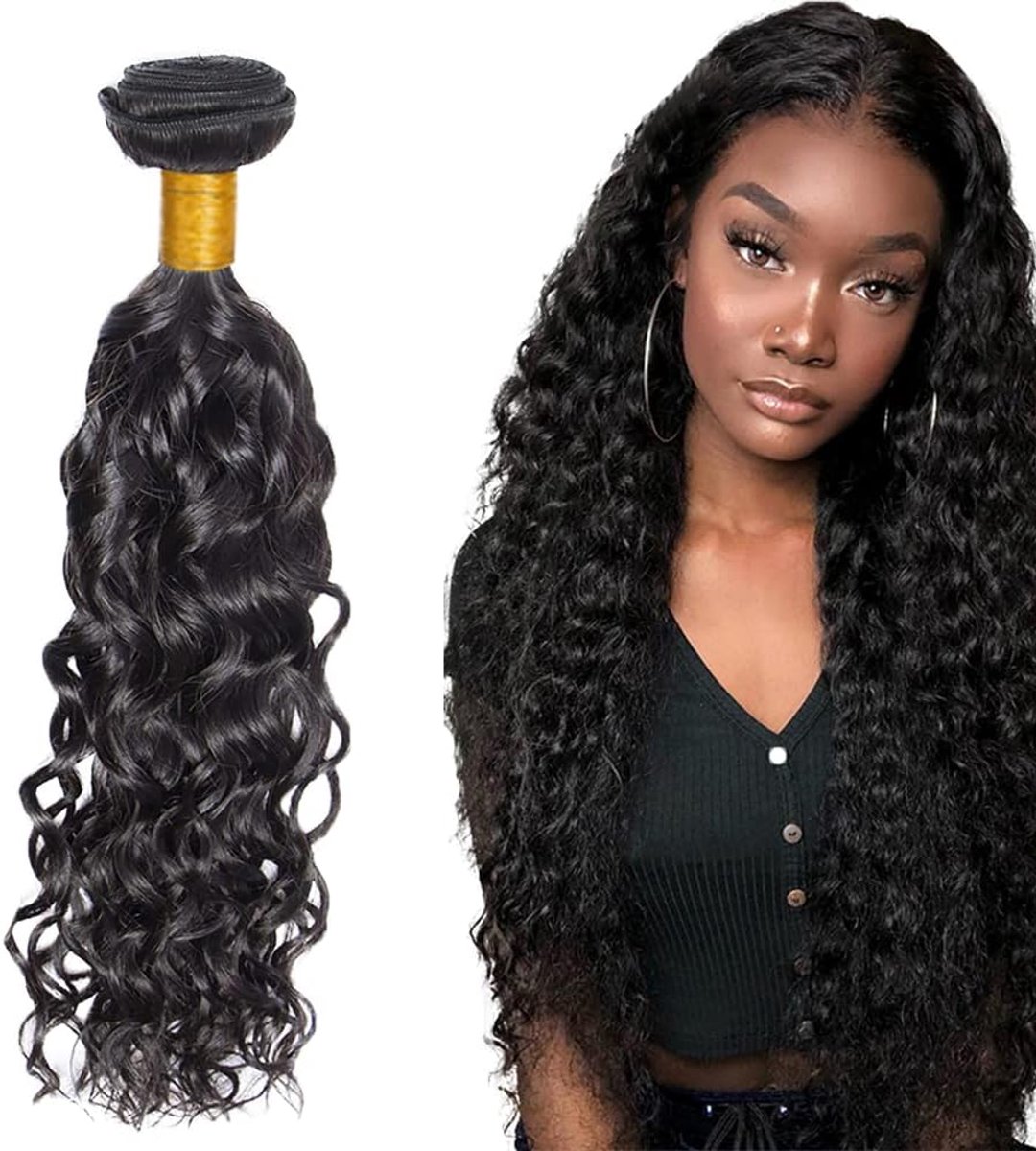 34 Inch Unprocessed Water Wave Mensenhaar Extensions Double Weft 1B Natural Black Human Hair Bundle Soft and Silky Remy Hair Extension Minimal Tangle For Women