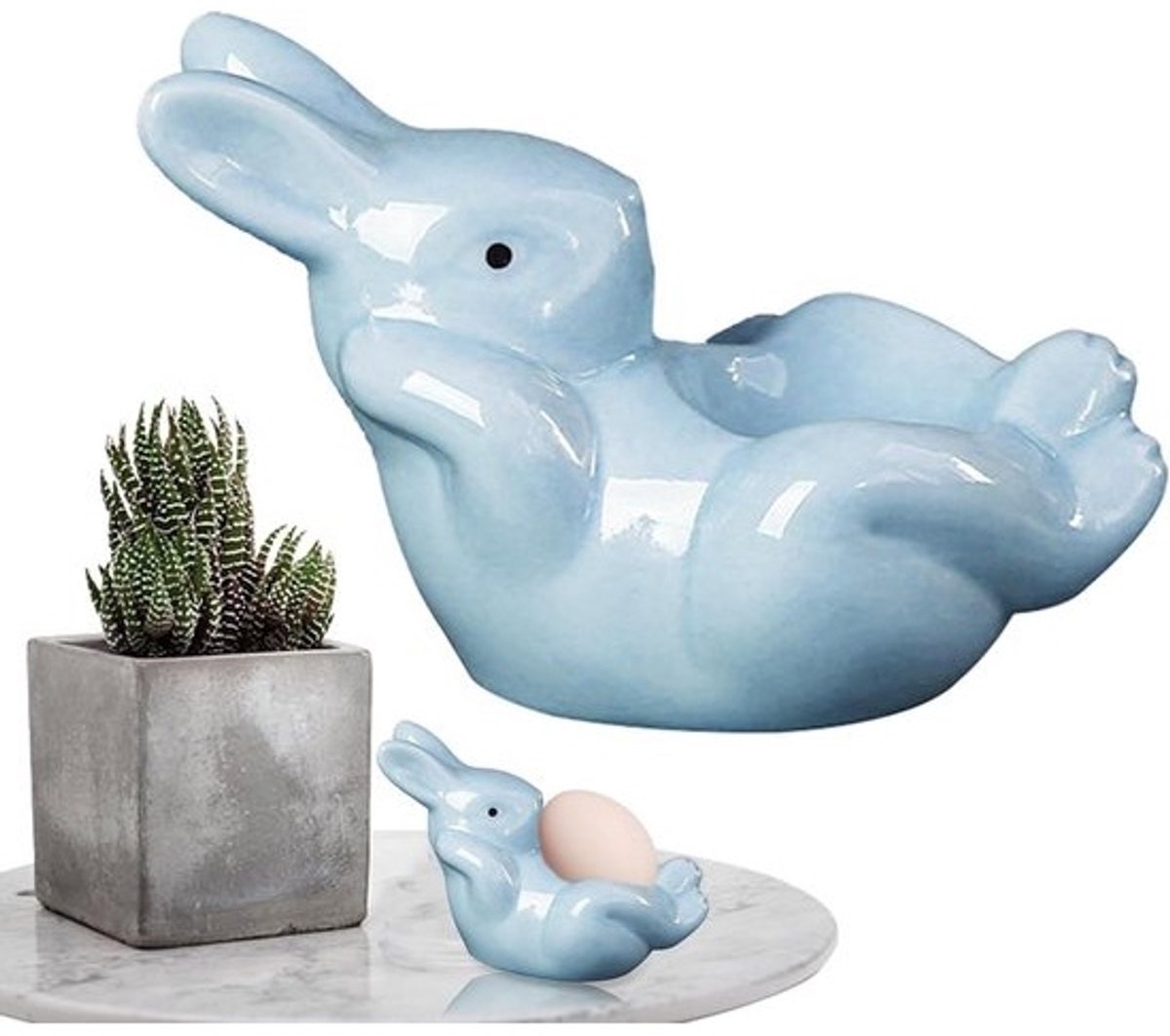 Keramieken Eierdop - Paashaas Eierhouder - Ontbijt Serveren - Schattige Bunny Vorm - 12.5x8cm - Blauw
