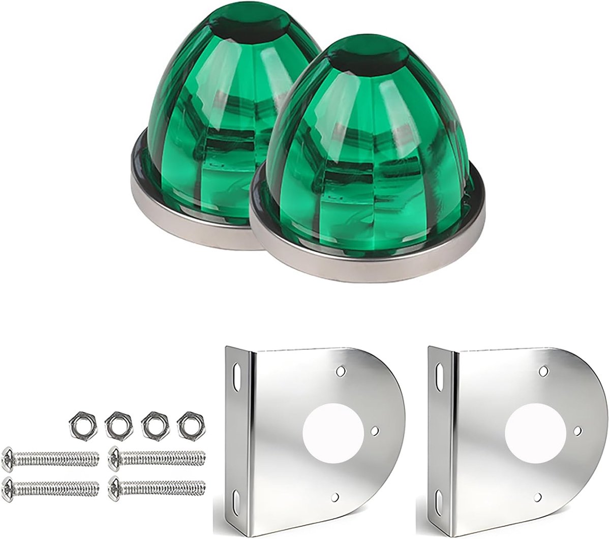 2 stuks LED-watermeloen-lichten voor semi-vrachtwagens, aanduiding zijmarkeringslamp, onder gloeilampen voor vrachtwagens, watermeloenvorm voor motor met lunetten (2 stuks groen+houder)