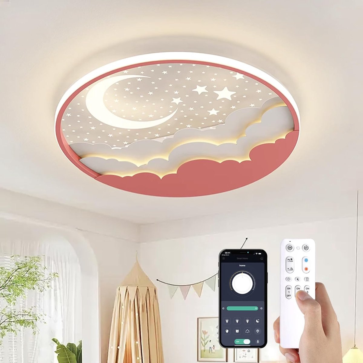 Plafondlamp 40cm Modern Kinderkamer Plafondlicht Dimbaar Met Afstandsbediening APP, Jongens Meisjes Plafondlamp Slaapkamer