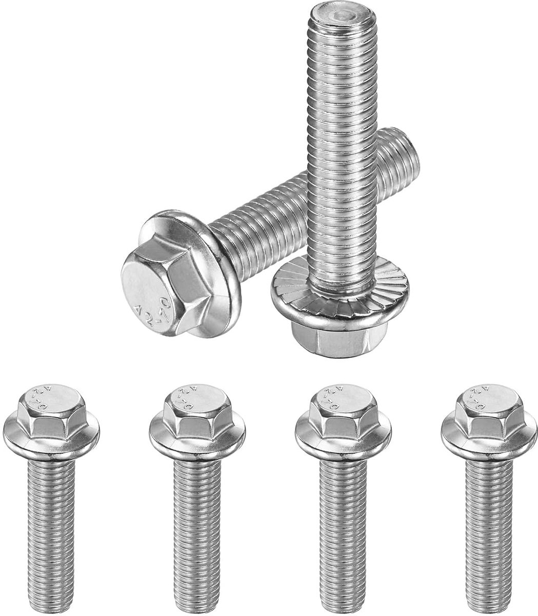 METERXITY 6 stuks flens zeskantschroeven M12 x 50 mm 304 roestvrij staal buitenzeskant schroeven metrisch volledige schroefdraad schroeven voor meubels auto doe-het-zelf project [zilverkleur]