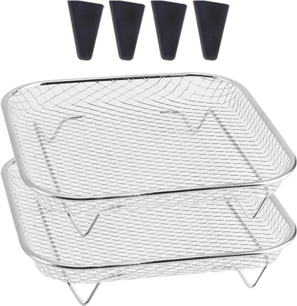 Luchtfriteuse Rek - Airfryer Mand - Dubbel Koken - Stapelbaar Ontwerp - 2 Stuks - Zilver