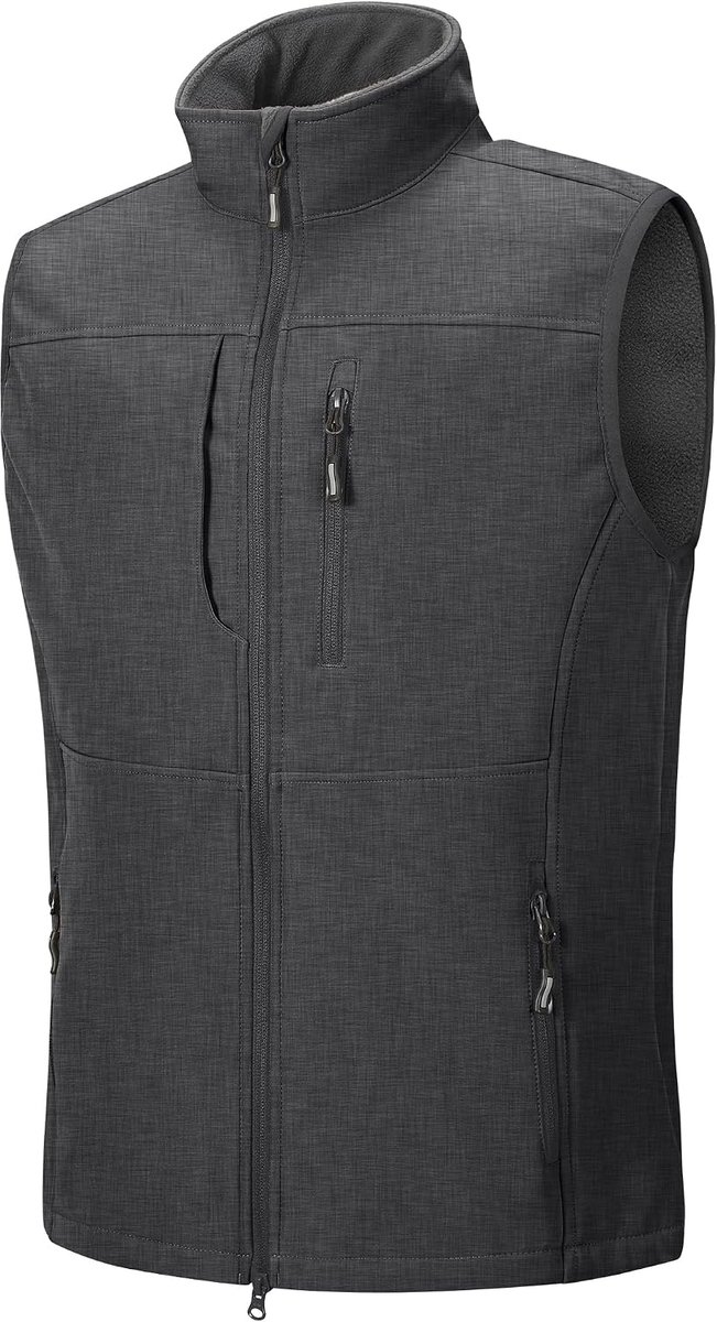 Ventures Softshellvest voor heren, waterdicht, winddicht, mouwloos, sportief, meerdere zakken, body, warm, golf softshellvest voor mannen, donkergrijs, XL