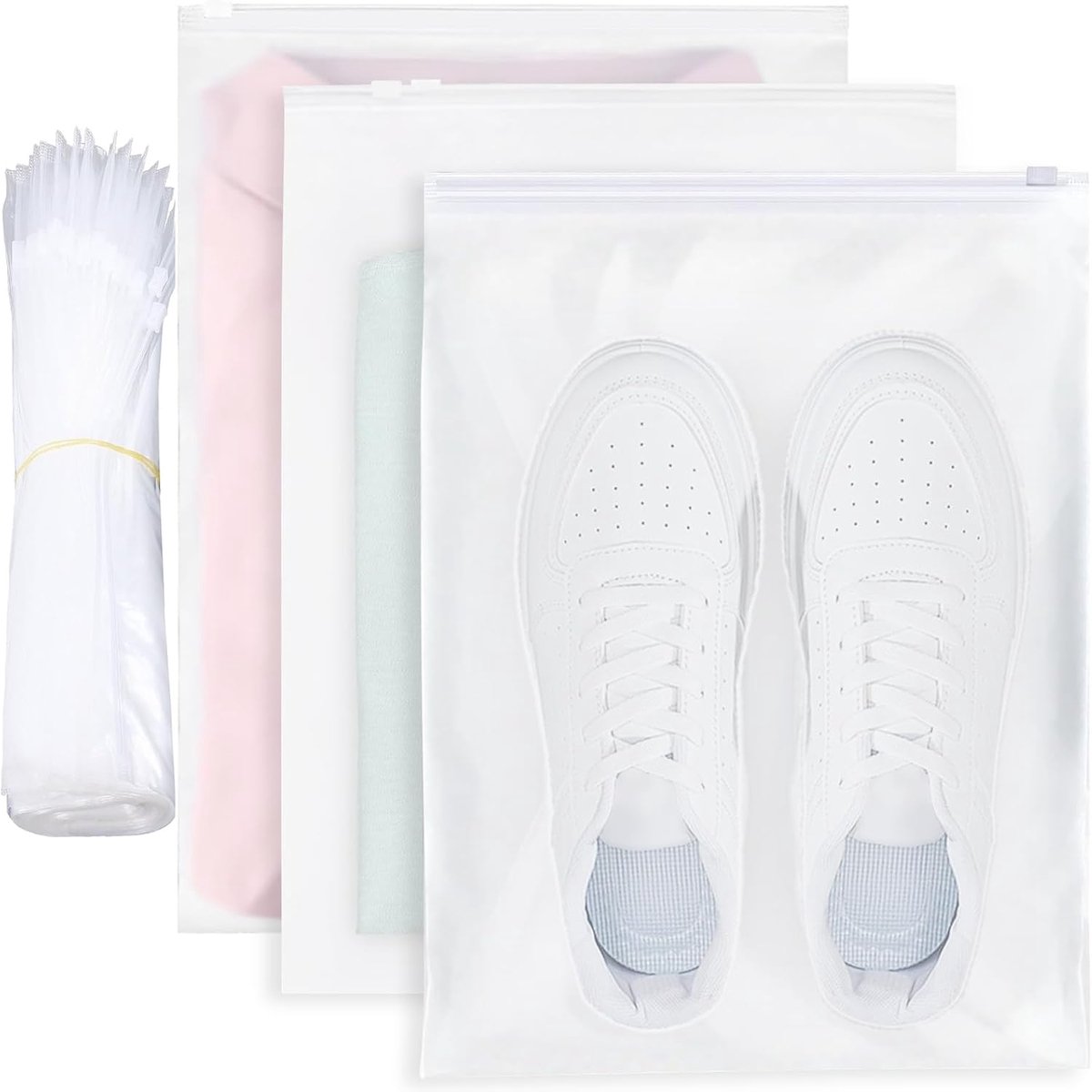 50 stuks ritszakken, groot, 40 x 30 cm, plastic matte ritszakken, hergebruikt met ventilatiegaten voor kleding, cosmetica, reisopslag, huisorganisatie