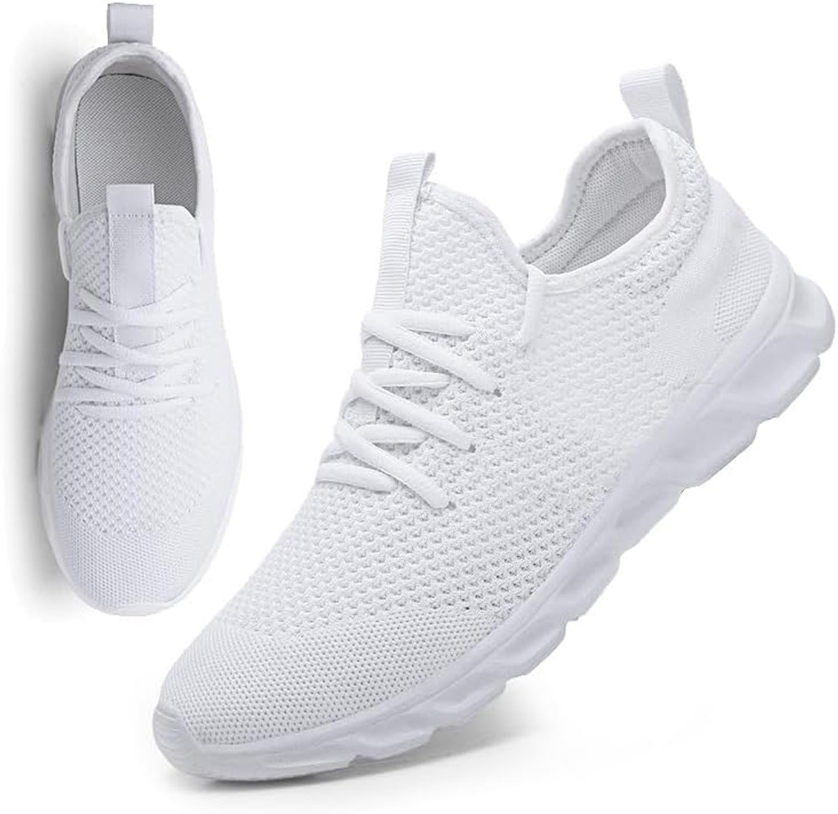 wandelschoenen, ademend, straatloopschoenen, licht, vrije tijd, sportschoenen voor zaal, outdoor, joggen, workout, tennisschoenen, fitnessschoenen, modieus, wit, 45 EU