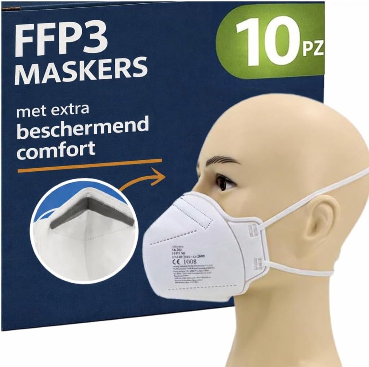 10 FFP3 mond- en neusbeschermingsmasker met EC-certificering, 5-laags masker zonder ventiel, stof- en deeltjesbeschermingsmasker, BFE-filterefficiëntie ≥ 99, 10 ademhalingsmasker