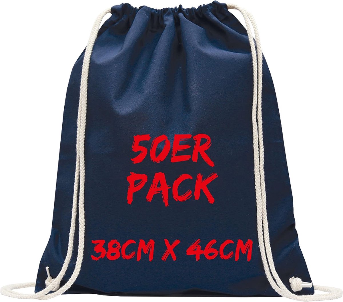 Gymtas - pak van 50 | donkerblauw | met robuuste trekkoorden | 38x46cm | jute tas | boodschappentas | onbedrukt