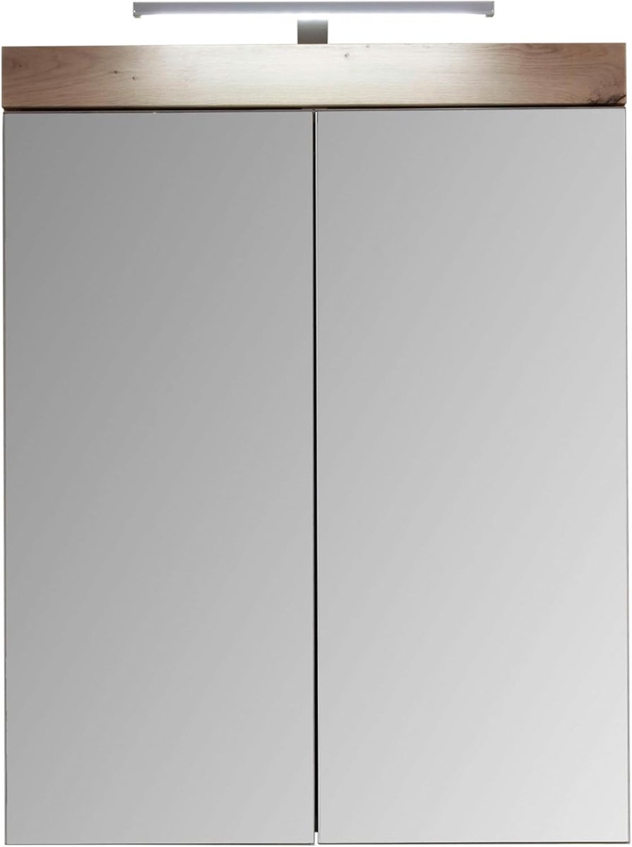 Trendteam smart living - Spiegelkast incl. verlichting - badkamer - Amanda - opbouwmaat (BxHxD) 60 x 77 x 17 cm - Kleur wit hoogglans met tak - 139340607