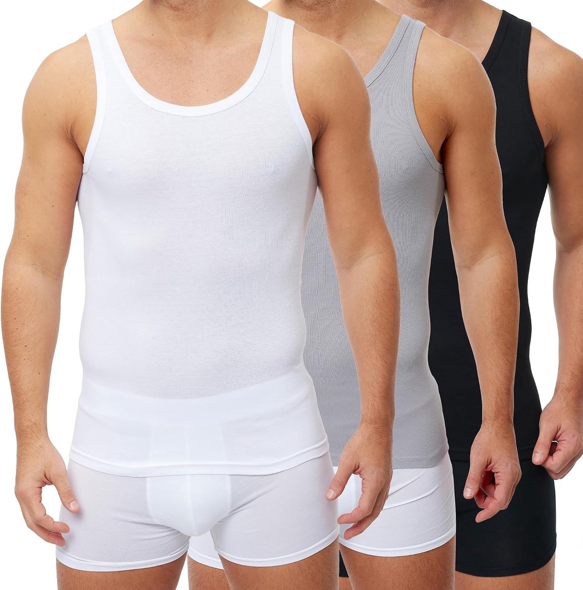 & Vic's Herenonderhemd – Ademend Tanktop van Geribbeld Katoen – wit, zwart, blauw, grijs, set van 3 of 5, S-XXL