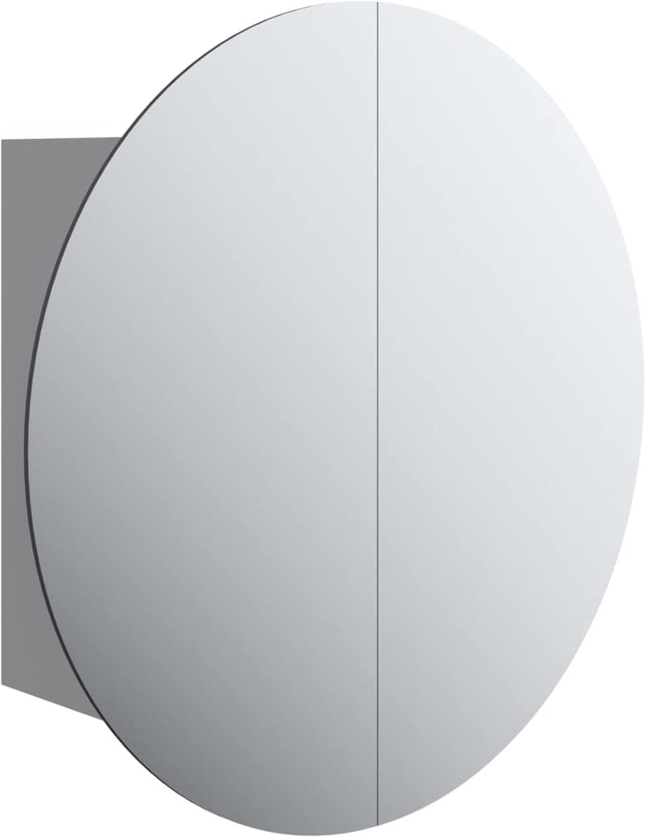 Badkamerkast met ronde spiegel en led-led-badkamerkast, led-spiegelkast, hangkast, wandkast, badkamermeubel, badkamer, 47 x 47 x 17,5 cm (b x d x h), houtmateriaal, glas, koper
