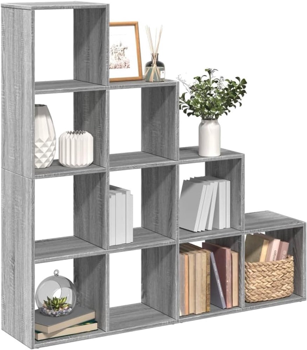 Boekenkast ruimteverdeler 4 treden grijs sonoma 131,5x29x131,5 cm