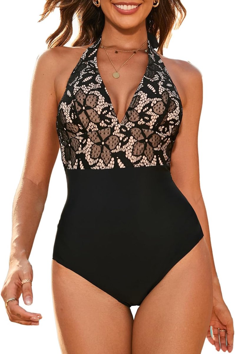 Eendelig badpak voor dames, V-hals, eendelig badpak voor dames, buikcontrole, monokini met ruches, voor cup D tot G