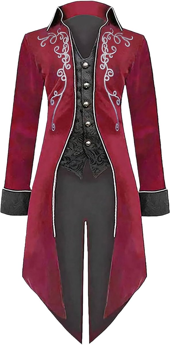 Renaissance-steampunk-jas voor heren, vintage gothic jas, Victoriaanse borduurjas voor Halloween, feest, cosplay.