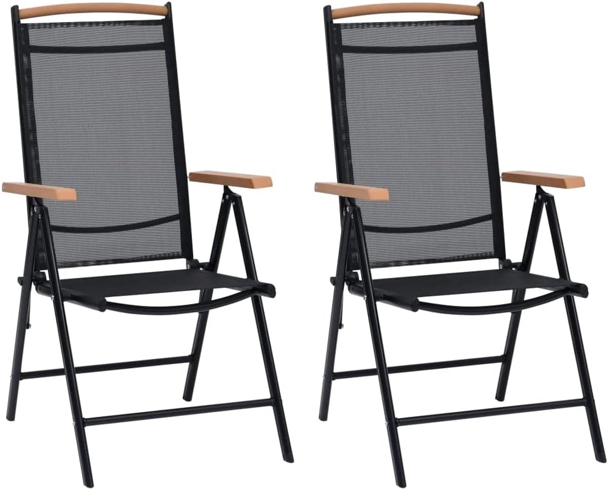 Vouwstoelen, 2 stuks, aluminium en textileen, zwart, terrasstoelen, balkonstoelen, vrijetijdsstoelen voor tuin, gazon, terras