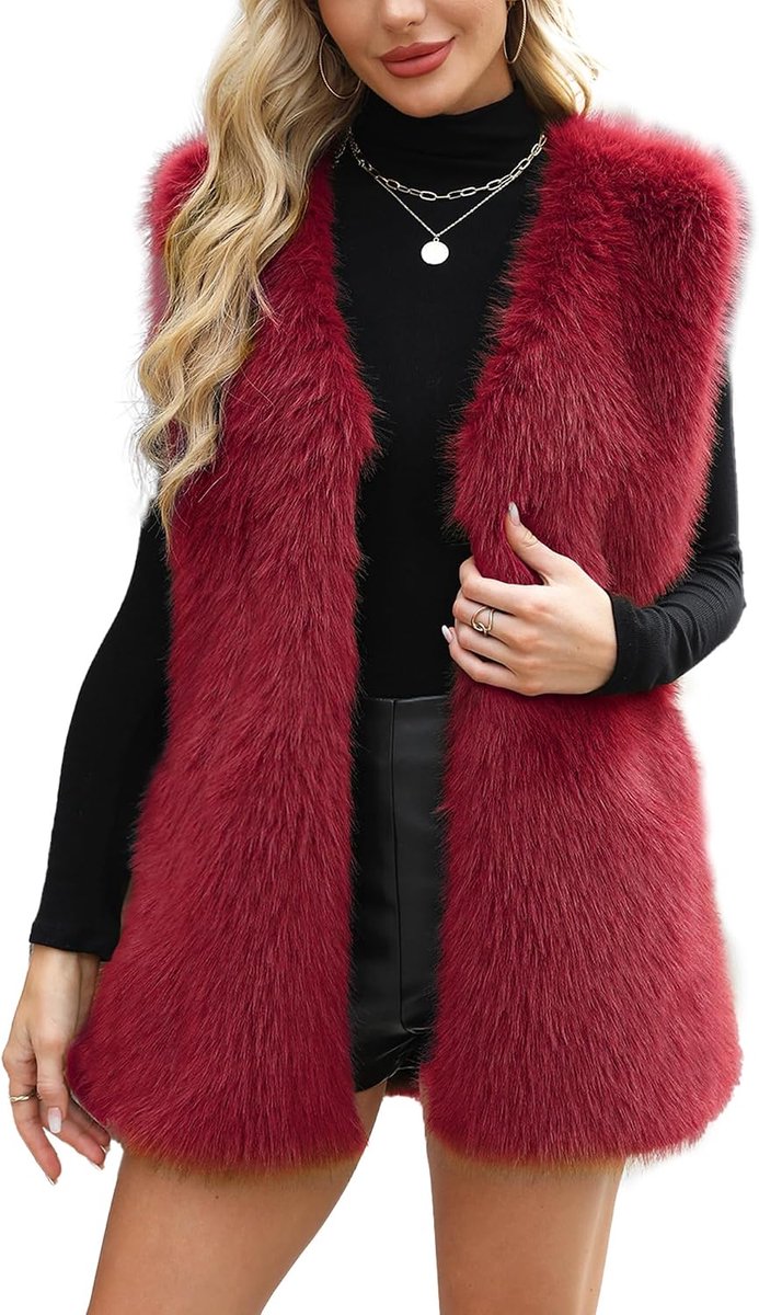 Mouwloos vest van imitatiebont voor dames, V-hals, S-3XL