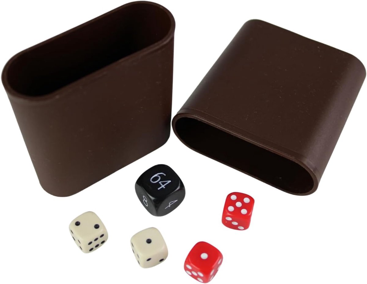 Backgammon dobbelstenen set & dobbelstenen kopjes - zwarte dubbele kubus - rood & crème dobbelstenen
