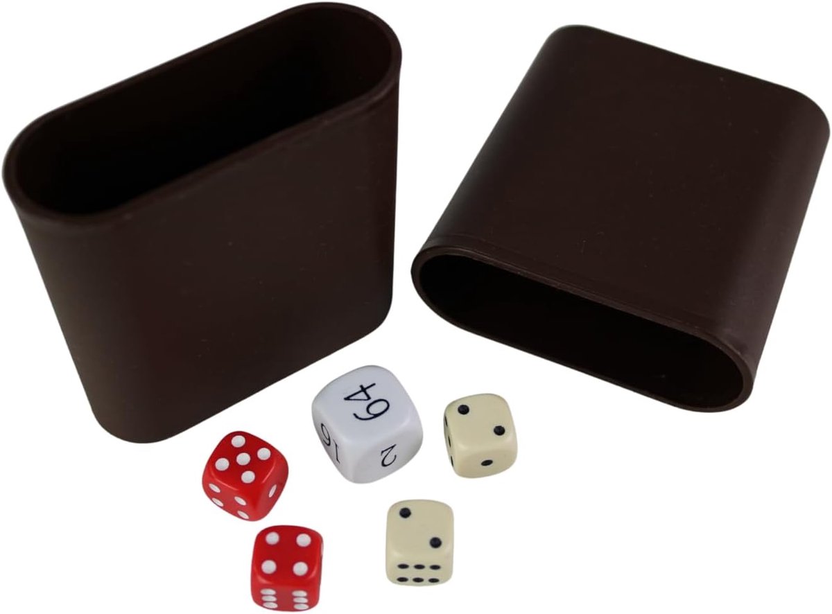 Backgammon dobbelstenen set & dobbelstenen kopjes - witte dubbele kubus - rode & crème dobbelstenen