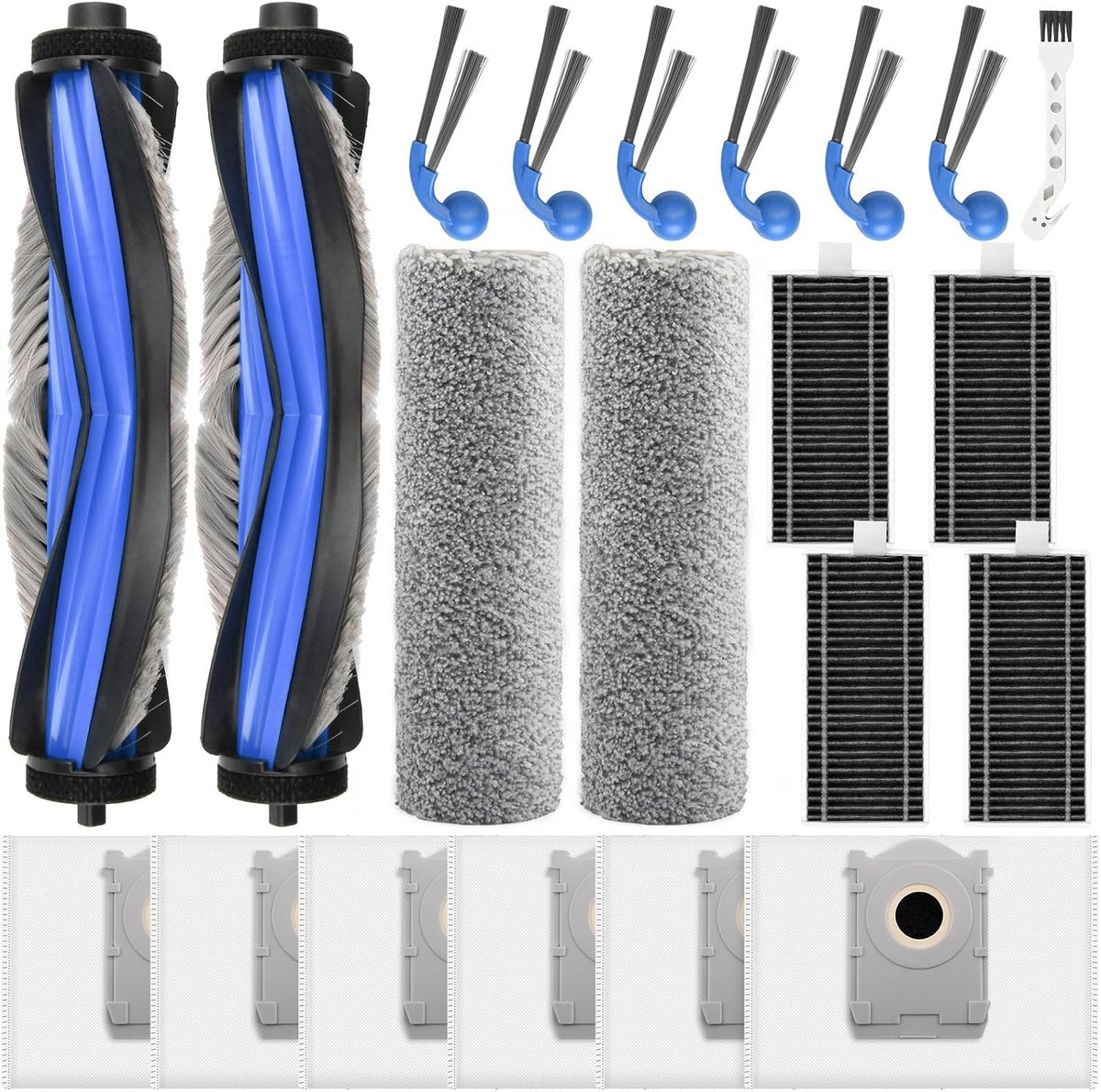 21 stuks accessoires voor Ecovacs Deebot T80 Omni robotstofzuiger, reserveonderdelen, 2 hoofdborstel, 6 stofzakken, 2 rollerdweilrollers, 4 HEPA-filters, 6 zijborstel, 1 reinigingsaccessoires