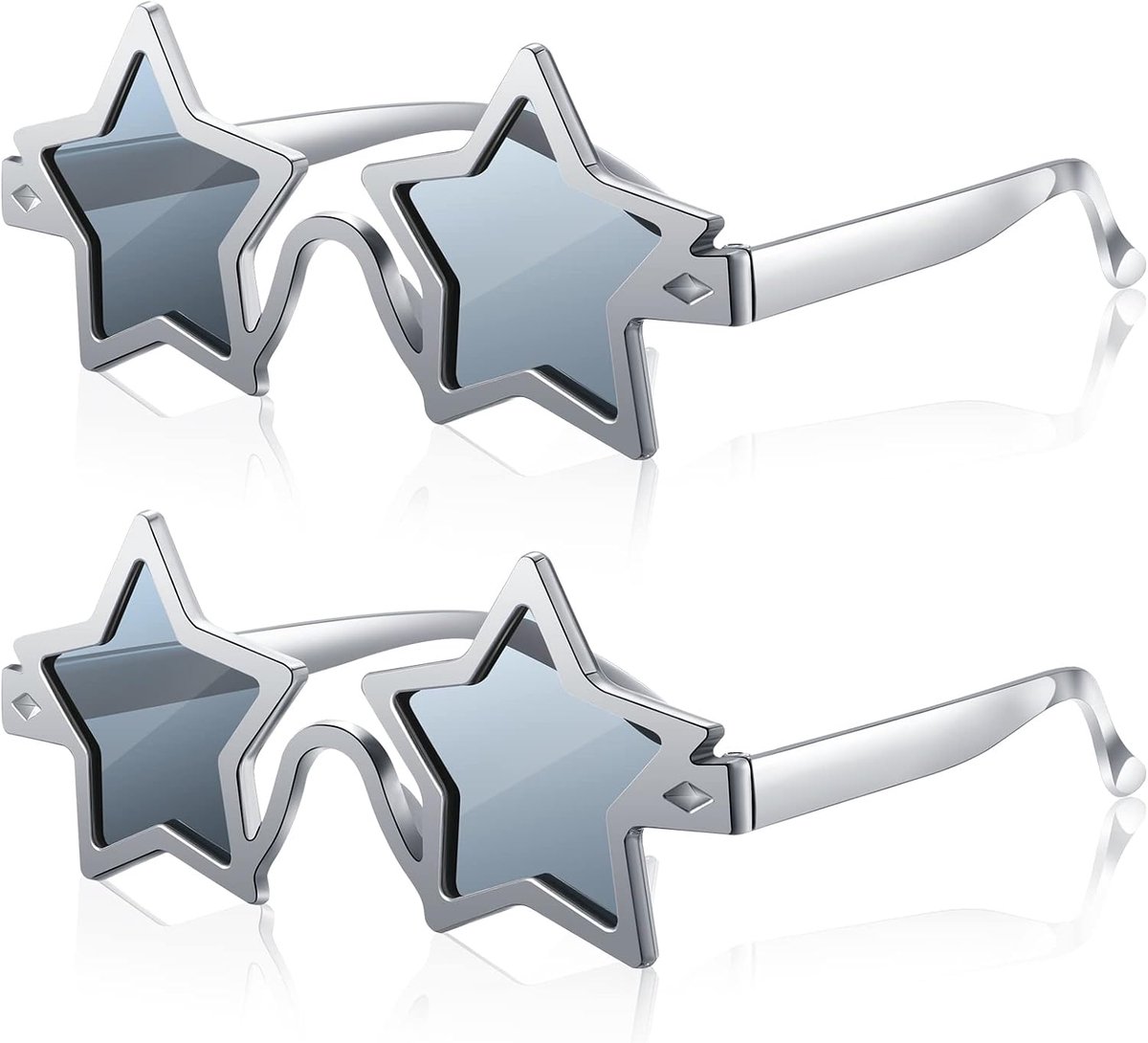 2 Stuks Stervormige Yonnebril Pentagram Zonnebril Fancy Dress Novelty Zonnebril voor Kerstmis Feest Volwassenen Foto Rekwisieten (Zilver)