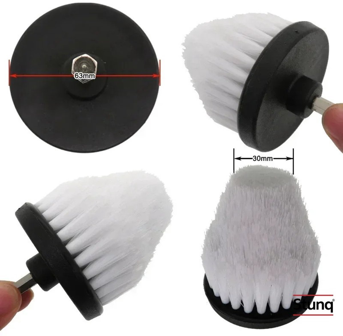 Stunq® Elektrische Scrubborstel 63 mm – Witte Nylon Boormachineborstel voor Auto, Velg en Badkamer