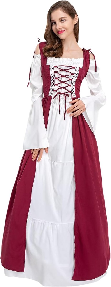 kleding renaissance kostuum jurk Victoriaanse koningin jurken prinses kostuum trompetmouwen gotische maxi-jurk