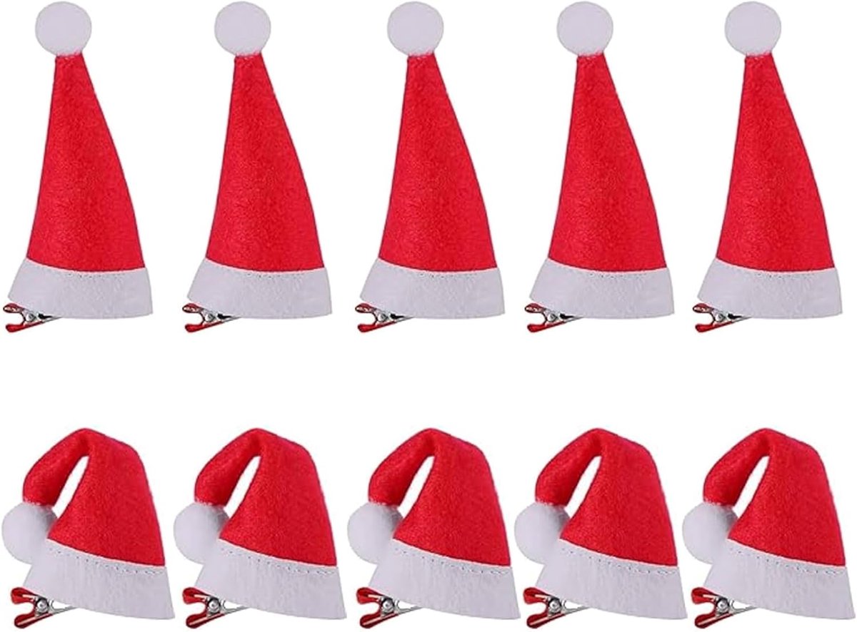 Haarspelden voor Kerstmis, 10 stuks, kersthaarspelden, mini-kerstmuts, kersthoed, haaraccessoires, rode kersthoed, haarklemmen voor meisjes en dames, kerstman, kostuumaccessoires