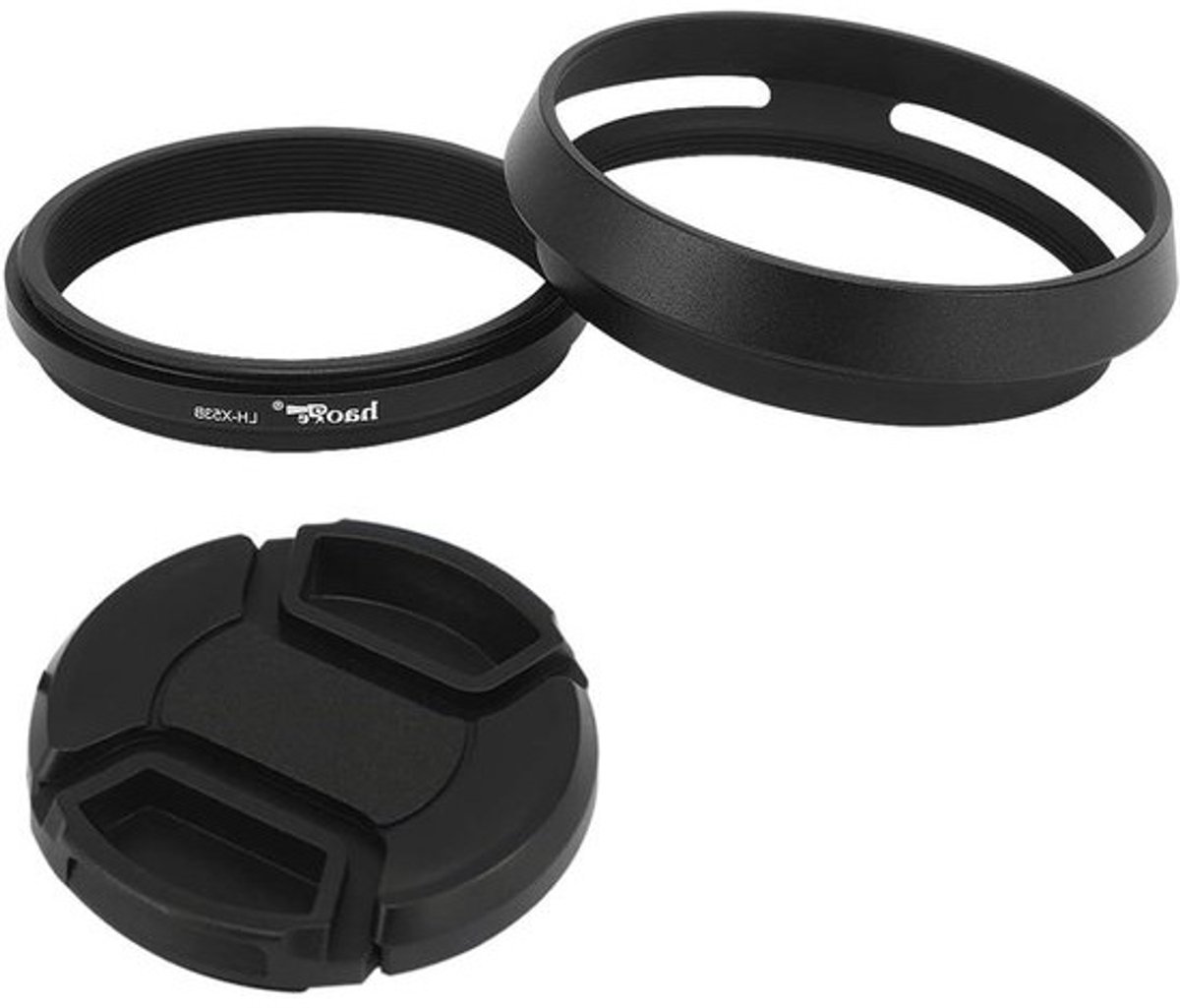 Lenskappen Set - Adapterring Zonnekap - Camera Bescherming - 3-in-1 Functionaliteit - 49mm - Zwart