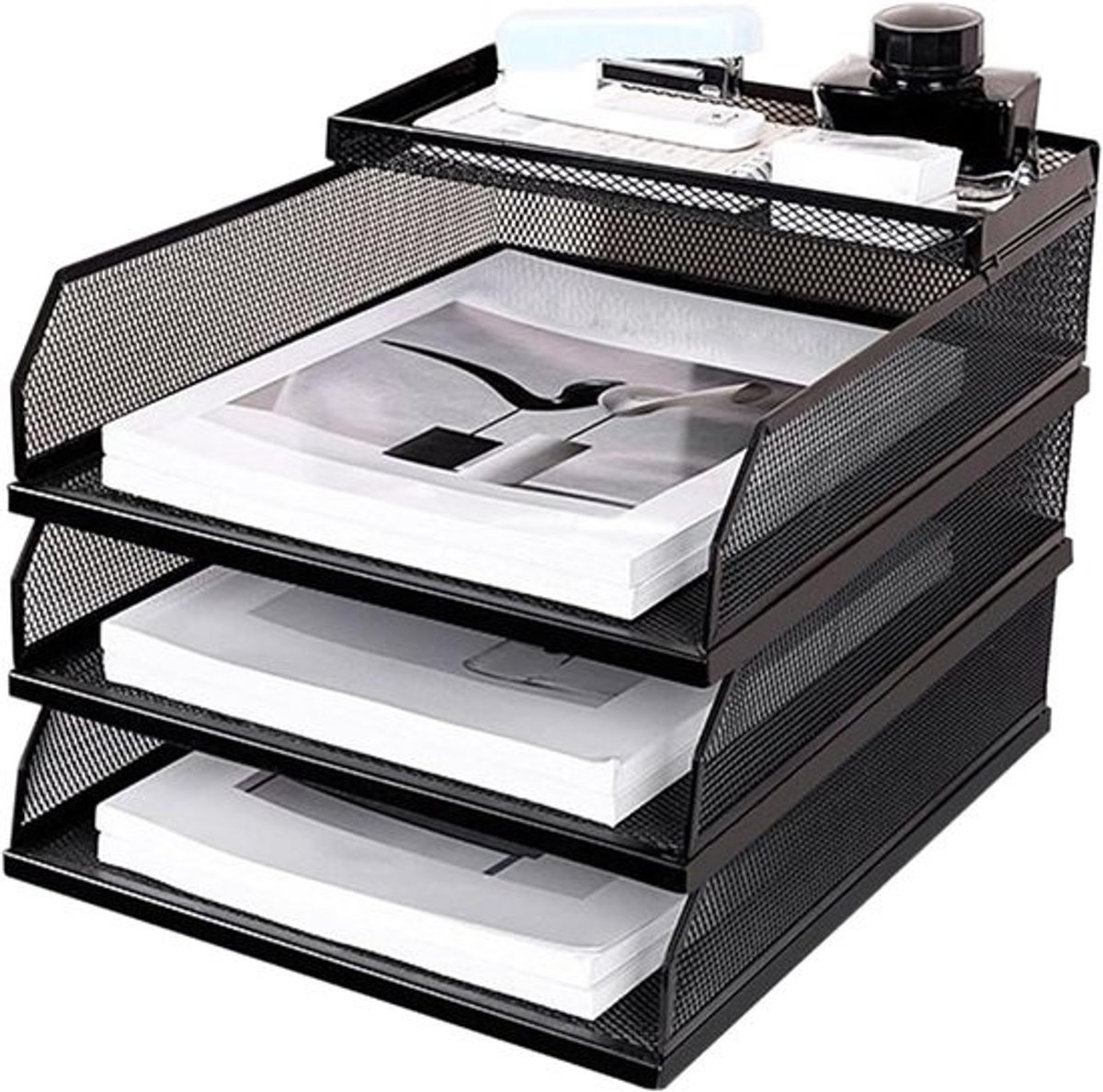 Bureaubakken - Papierlade Opbergrek - Bureau Organiseren - Stapelbaar Metaalgaas - 18x27x18 cm - Niet gespecificeerd