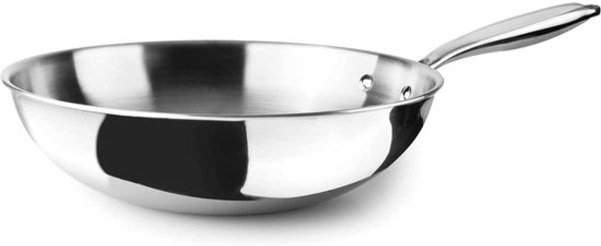 Triply Natural Wok - Roestvrij staal pan - Snel roerbakken - Natuurlijke antiaanbaklaag - 20 cm - Grijs