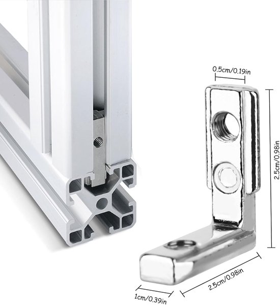 binnenhoek, 16 stuks, 2020 M5 hoekverbinder met 36 schroeven, aluminium profielen verbindingsgroef 6 T-sleuf 90° L-vorm klemmen, binnenhoekverbinders, profielverbinders, zinklegering voor — afbeelding 2