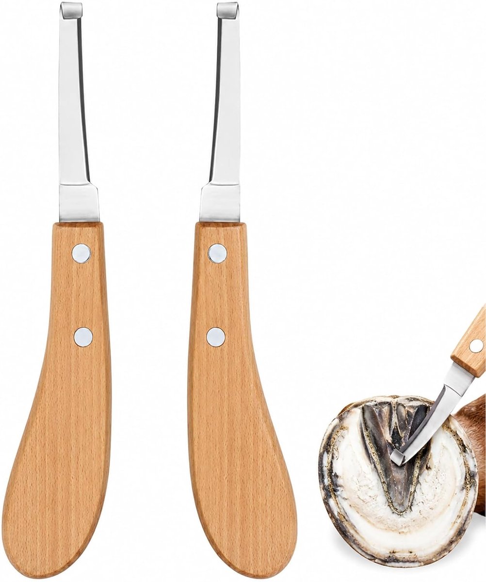 2 stuks hoefmes voor paarden, met beide handen bruikbaar, 21,3 cm, kleine hofkrabber, houten handvat, hoefschraper voor paarden, klauwschaar, schapen, hoefkrabber voor paarden, geschikt voor