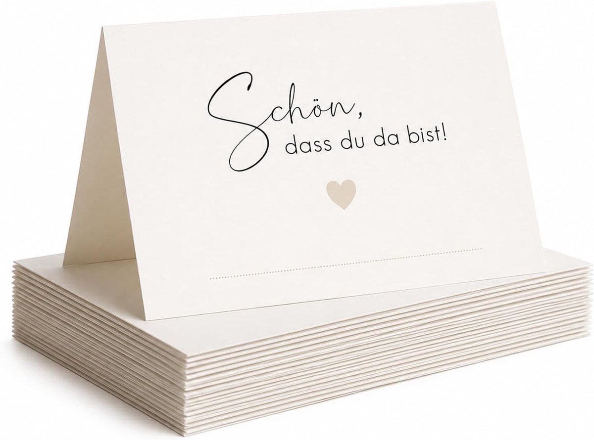 50 stuks plaatskaarten – naamkaartjes bruiloft met "Leuk dat je er bent!" & hartmotief, elegante tafelkaarten voor feesten & evenementen