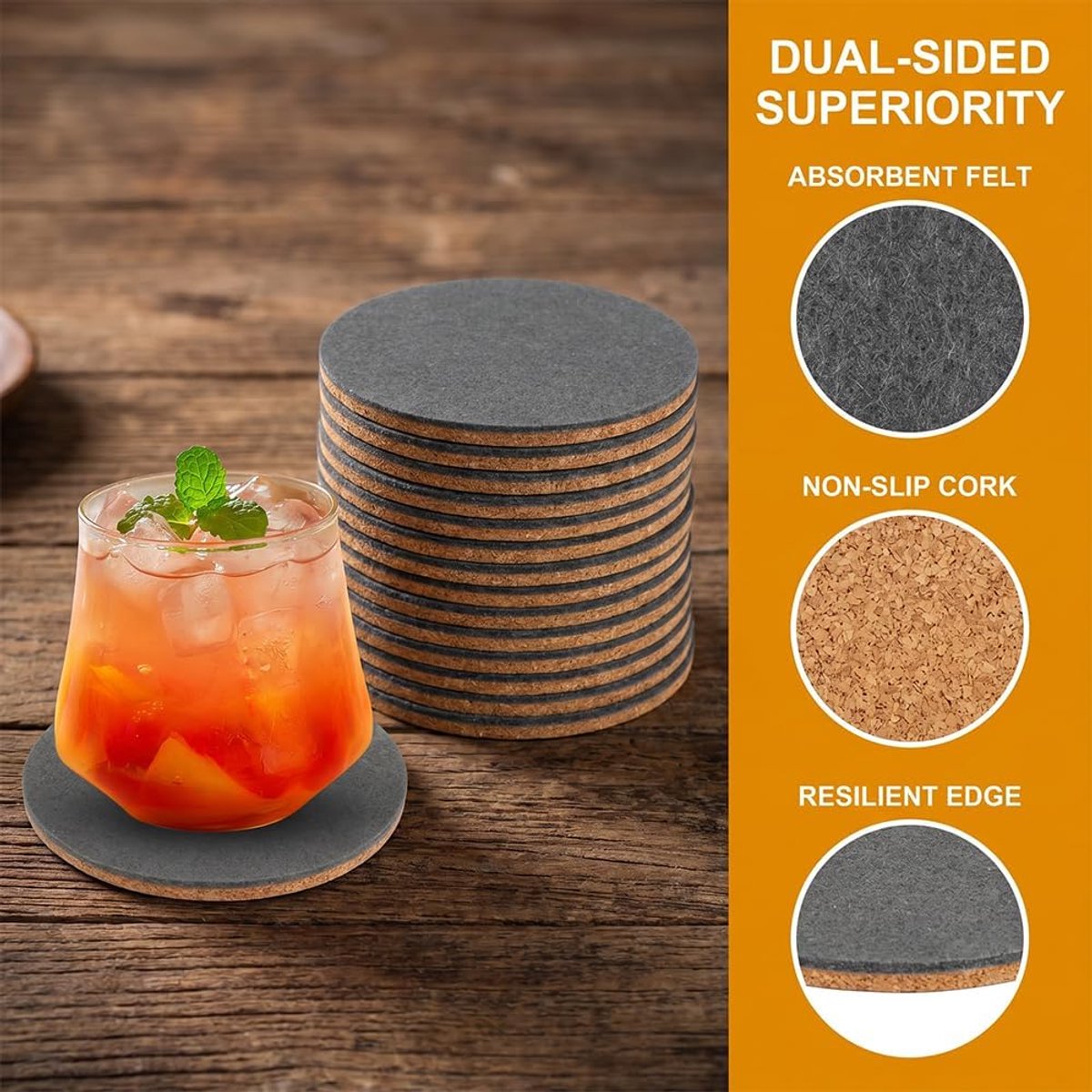 Onderzetters Rond voor Glazen Set voor Kopjes,Tafel, Ø 10cm | Antislip Tafelbeschermers van Robuust Vilt,Hittebestendig Vilten Glasonderzetters Bieronderzetters Rond voor Bar,Glas,Glazen — cadeau in Wonen & Interieur - foto 5