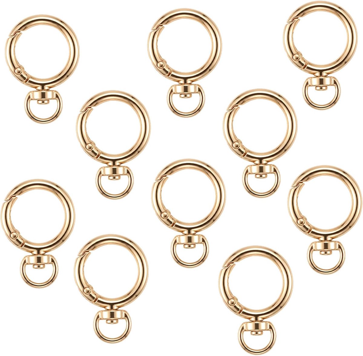 10st Ronde Veerhaakjes Draaibare Ringen, Karabijnhaakjes Sleutelhangers Van Zinklegering Ronde Veerring O-Ring voor Tassen Sleutelhangers Riemen en Doe-Het-Zelf Accessoires (Goud)