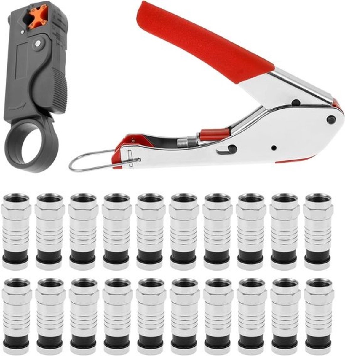 Compressietangset - Krimptang striptang - Coaxkabels installeren - Supergeleidend gereedschap - 20 stuks - Zilver