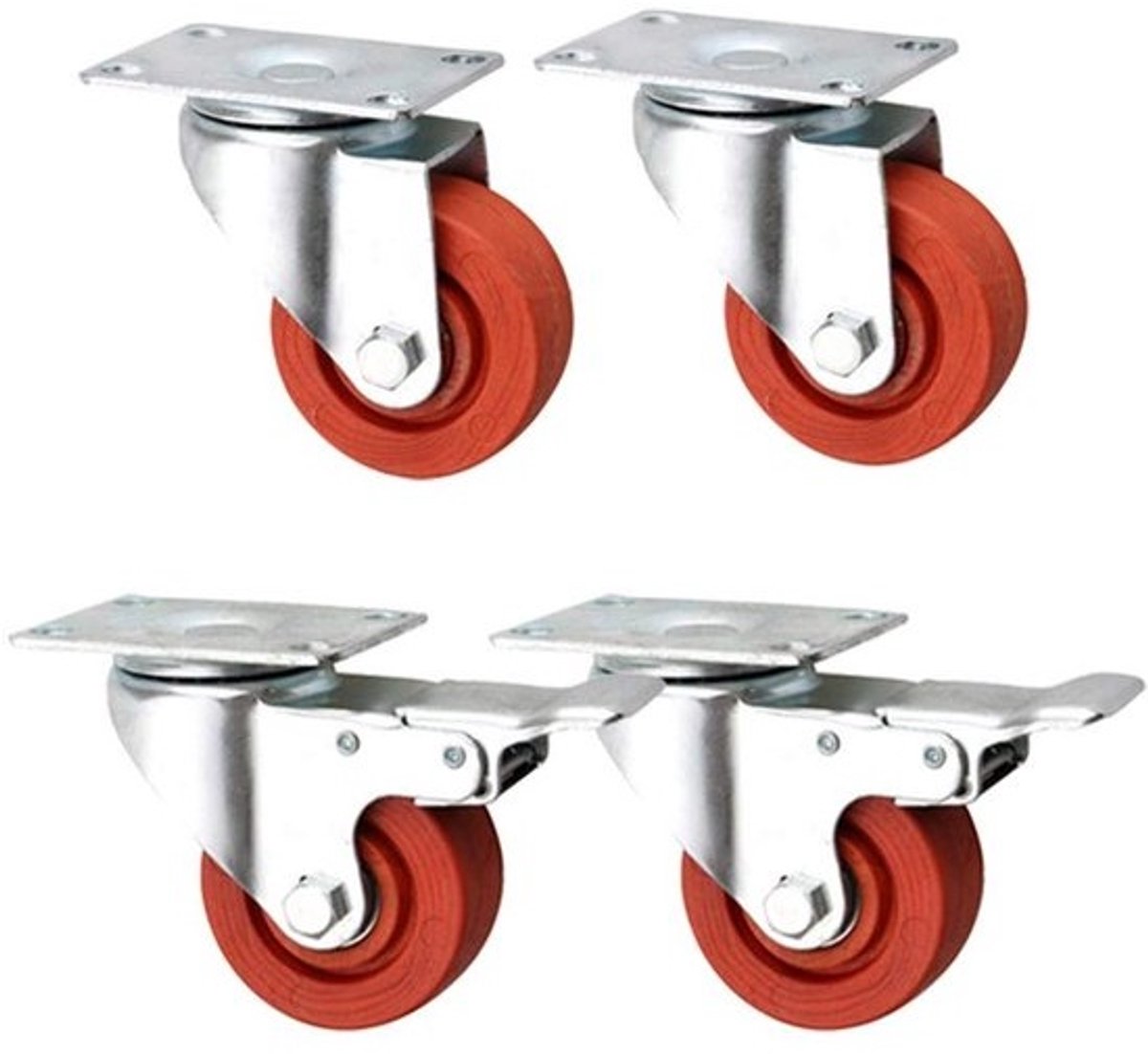 Zwenkwielen Set - Industriële Wielen - Meubels Verplaatsen - Hoge Temperatuur Bestendig - 400kg Draagvermogen - Rood