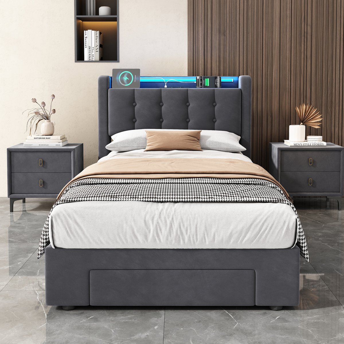 MEUNIQ bed voor de slaapkamer Donkergrijs