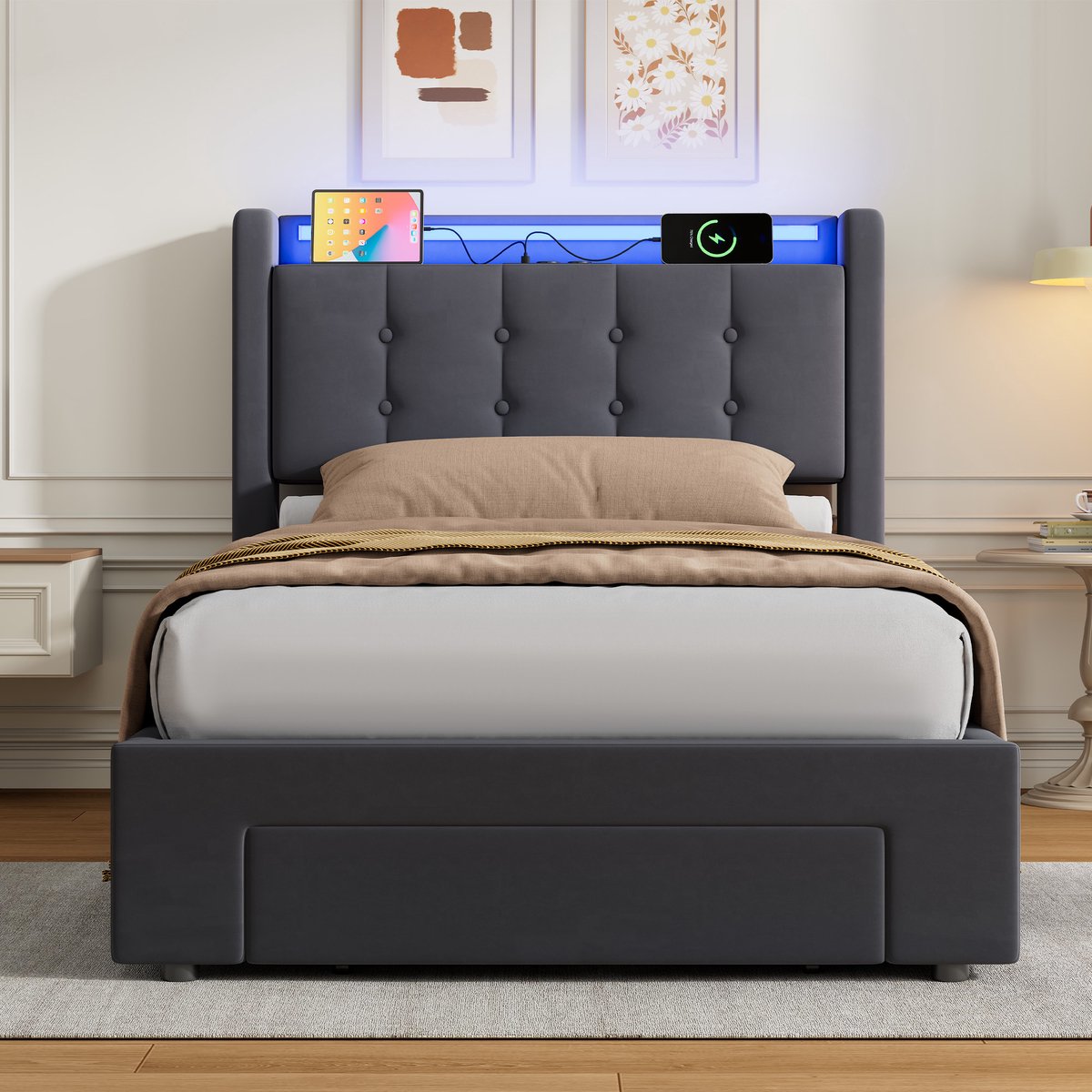 MEUNIQ Bed voor de slaapkamer Donkergrijs