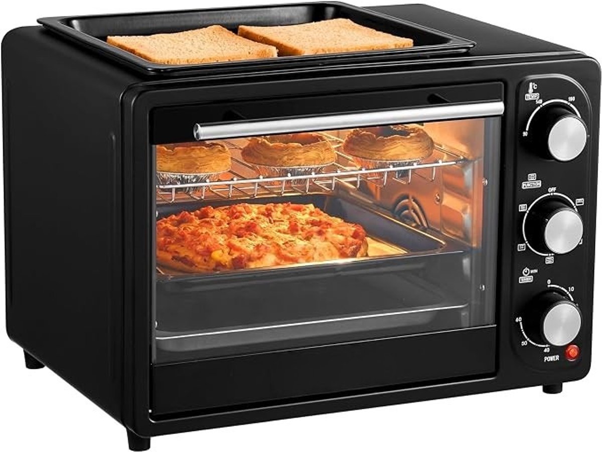 Kavora® Mini-oven - Pizza Oven - Inschakelbare Heteluchtfunctie - Zwart - 29cm x 40cm x 34cm